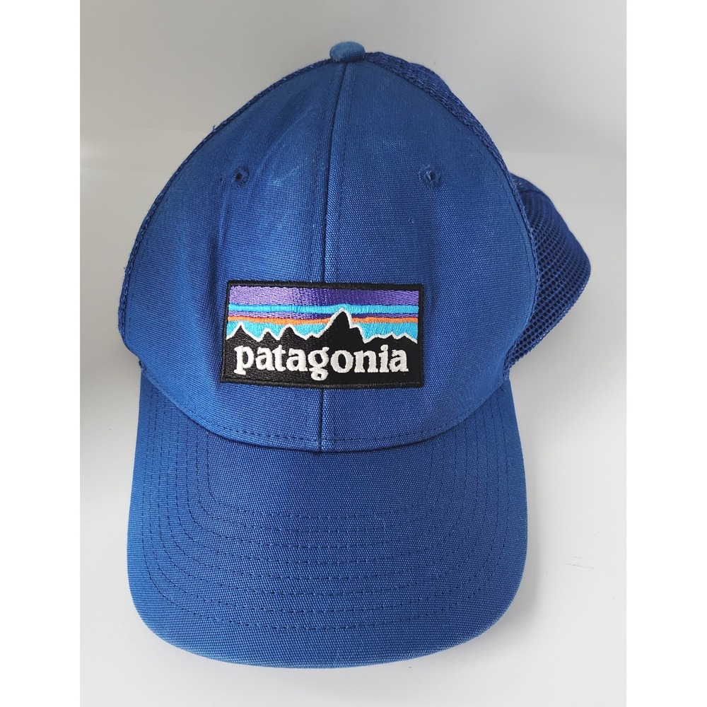 Patagonia P-6 Logo Trucker Hat Blue Mesh Back Snapback Cap 38289